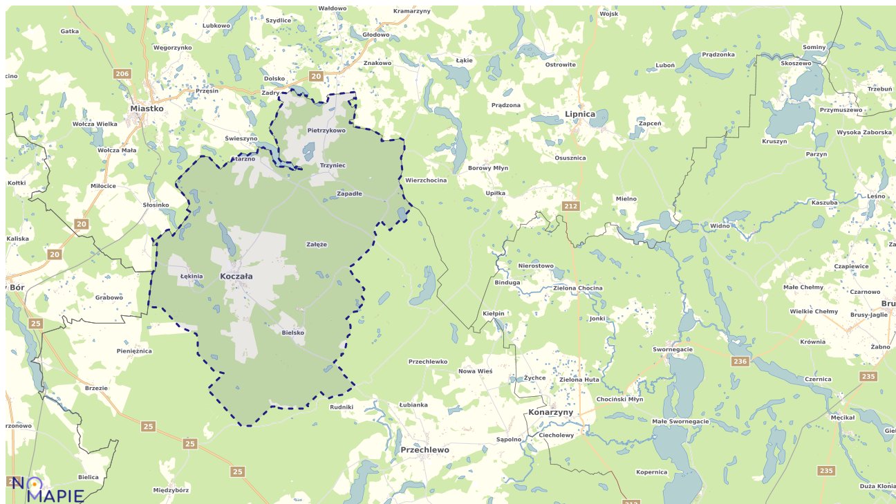 Mapa obszarów ochrony przyrody Koczały